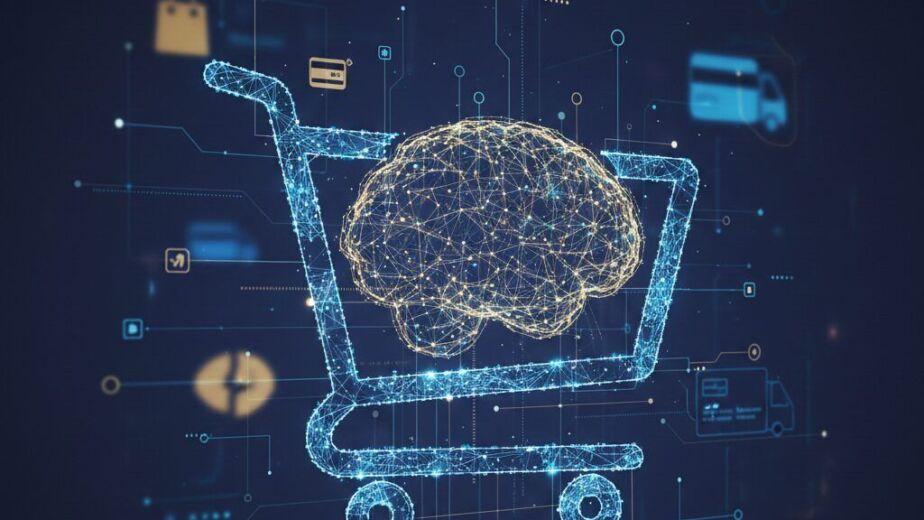 e-ticaret için en iyi yapay zeka araçları beyin görseli ve e ticaret konulu bir görsel