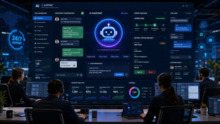 Yapay zeka destekli müşteri hizmetleri otomasyonu ile WhatsApp, canlı destek ve CRM mesajlarını yöneten AI asistanı