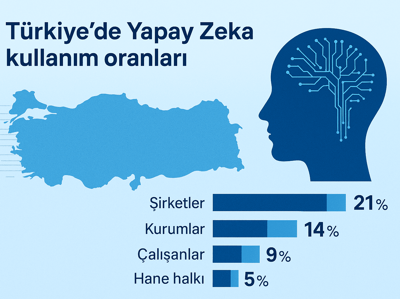 “Türkiye’de Yapay Zeka kullanım oranları” tarzı bir infographic.
